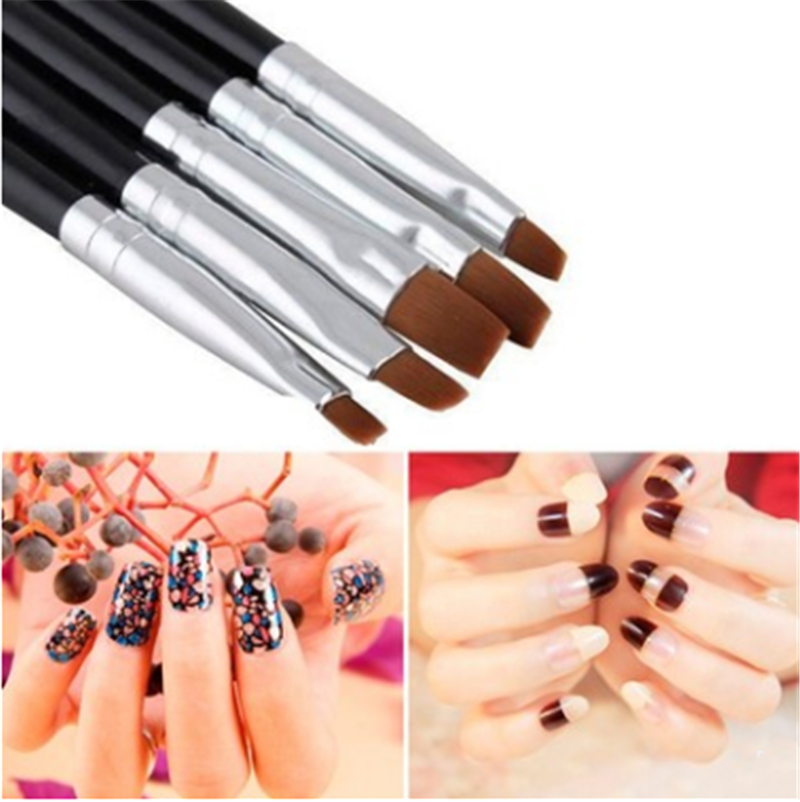 A Set Of 5 Durable Nail Brushes With Black Nail Polish