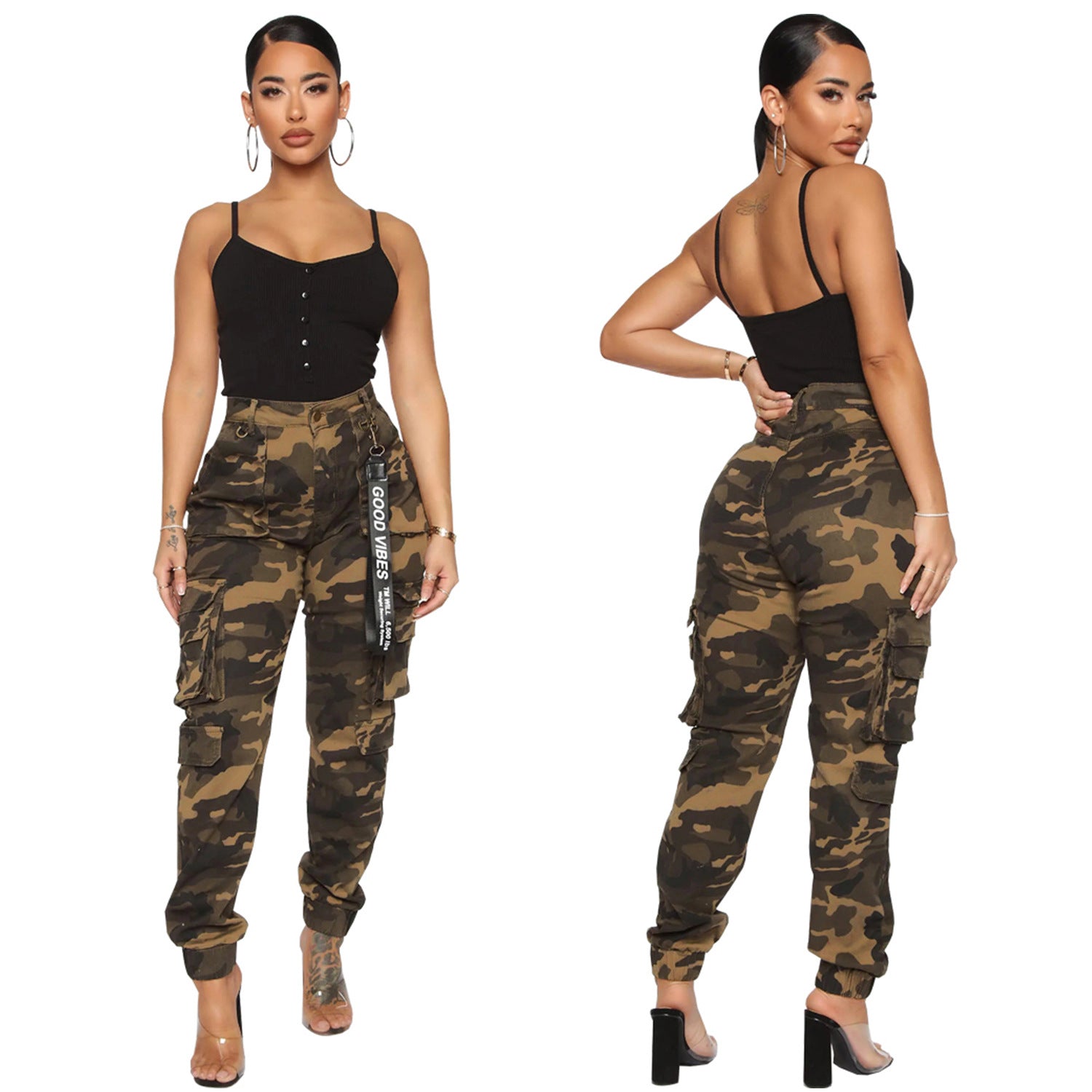 Slim Fit Camouflage Stretch Overalls for Womens