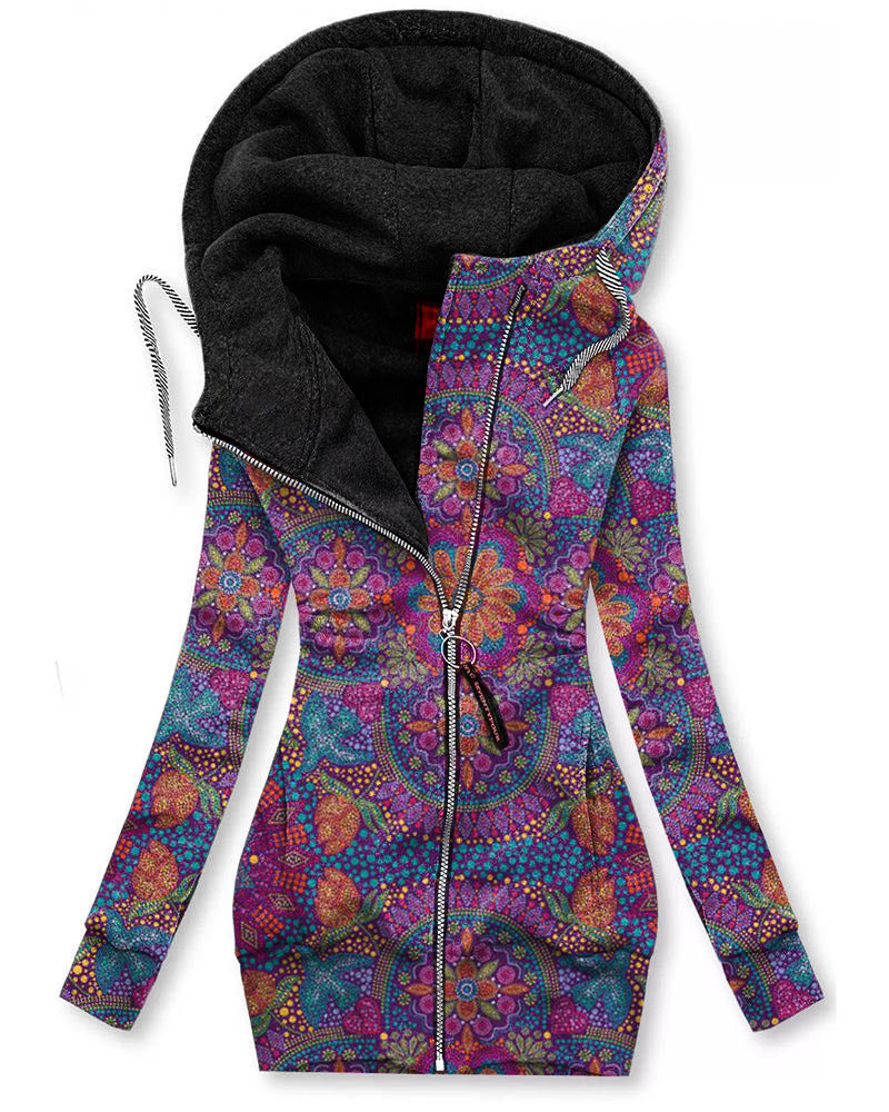 3D Printed Long Sleeve Hooded Jacket for Womens