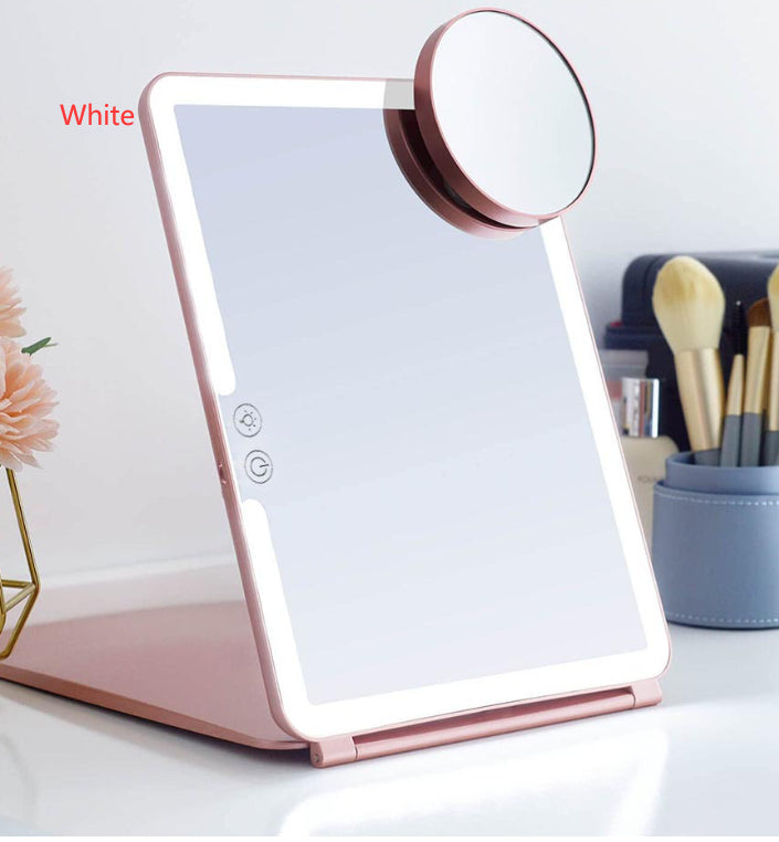 Large Cosmetic Mirror With Light Portable Make-up Rechargeable Folding Makeup