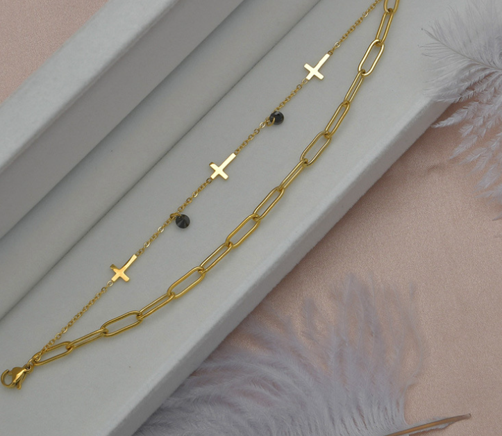 Cross-border New Double-layer Cross Bracelet Women Time