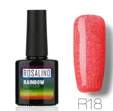 Nail free, long-lasting, non-toxic, nail polish, ROSALIND phototherapy glue, star studded rainbow system.