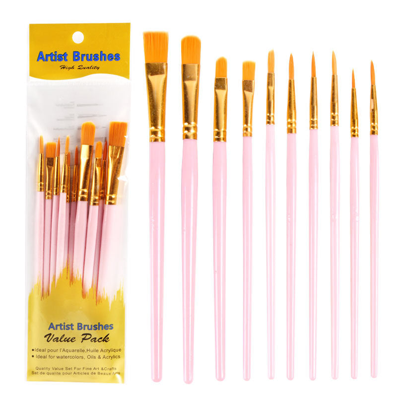 10Oil Paint Brushes Set Plastic