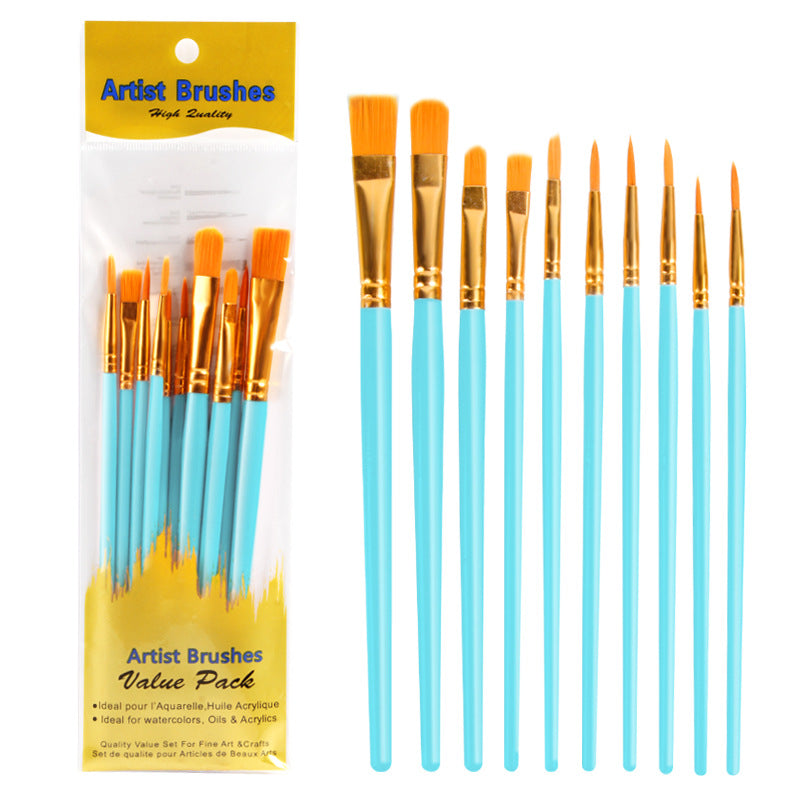 10Oil Paint Brushes Set Plastic