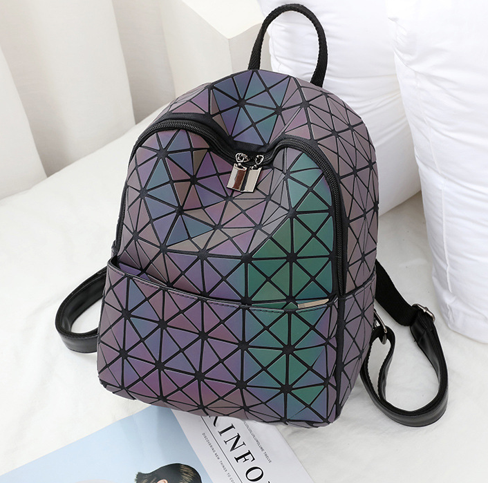 2021 Luminous Women Backpacks Fashion Girl Daily Backpack Women's Package Geometry Sequins Folding Bags Mini Bag School Bagpack