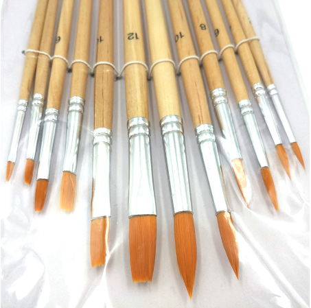 12 nylon hair watercolor brushes 6 pointed 6 flat gouache brushes