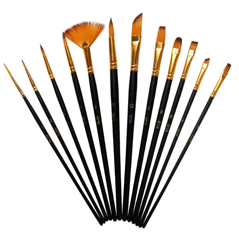 Set Of 12 Watercolor Acrylic Paint Brushes, Art Painting Pens, Nylon Brushes