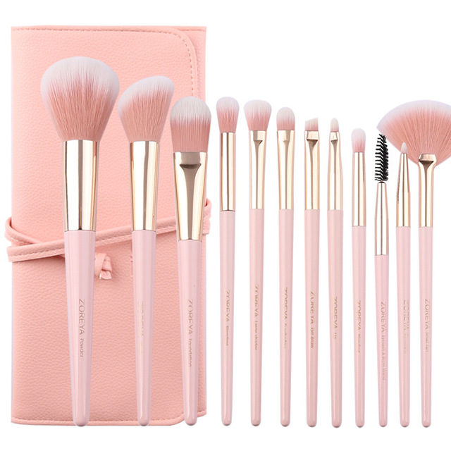 Set of 12 makeup brushes with pointed tail handles