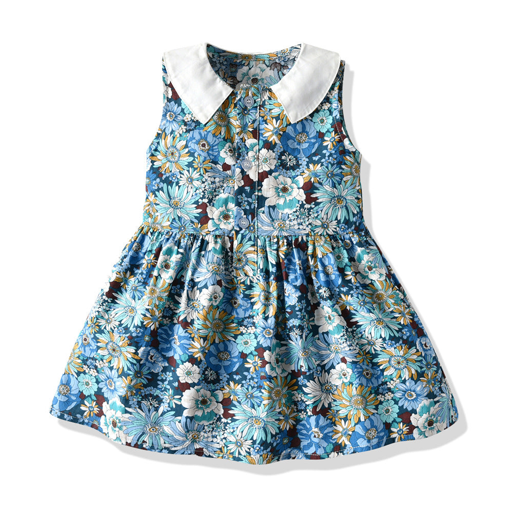 Lapel floral skirt girl dress