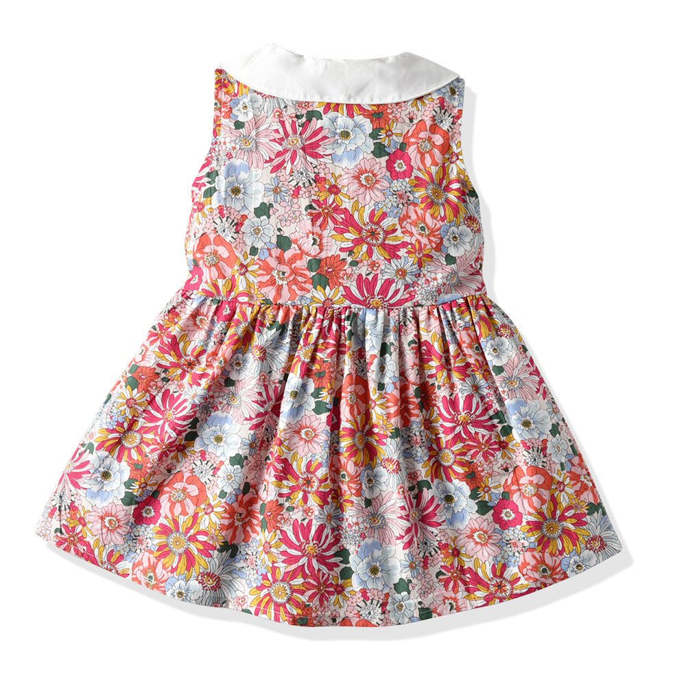 Lapel floral skirt girl dress