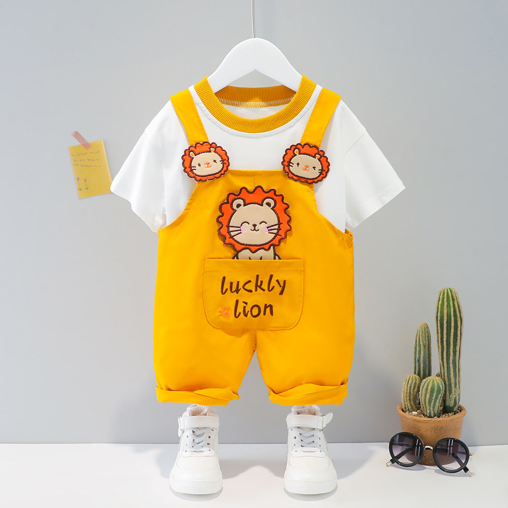 Cute Baby Clothes Summer Cartoon Short-sleeved Overalls