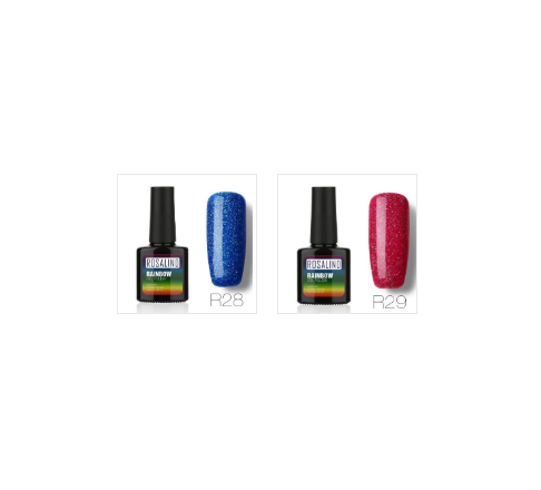 Nail free, long-lasting, non-toxic, nail polish, ROSALIND phototherapy glue, star studded rainbow system.