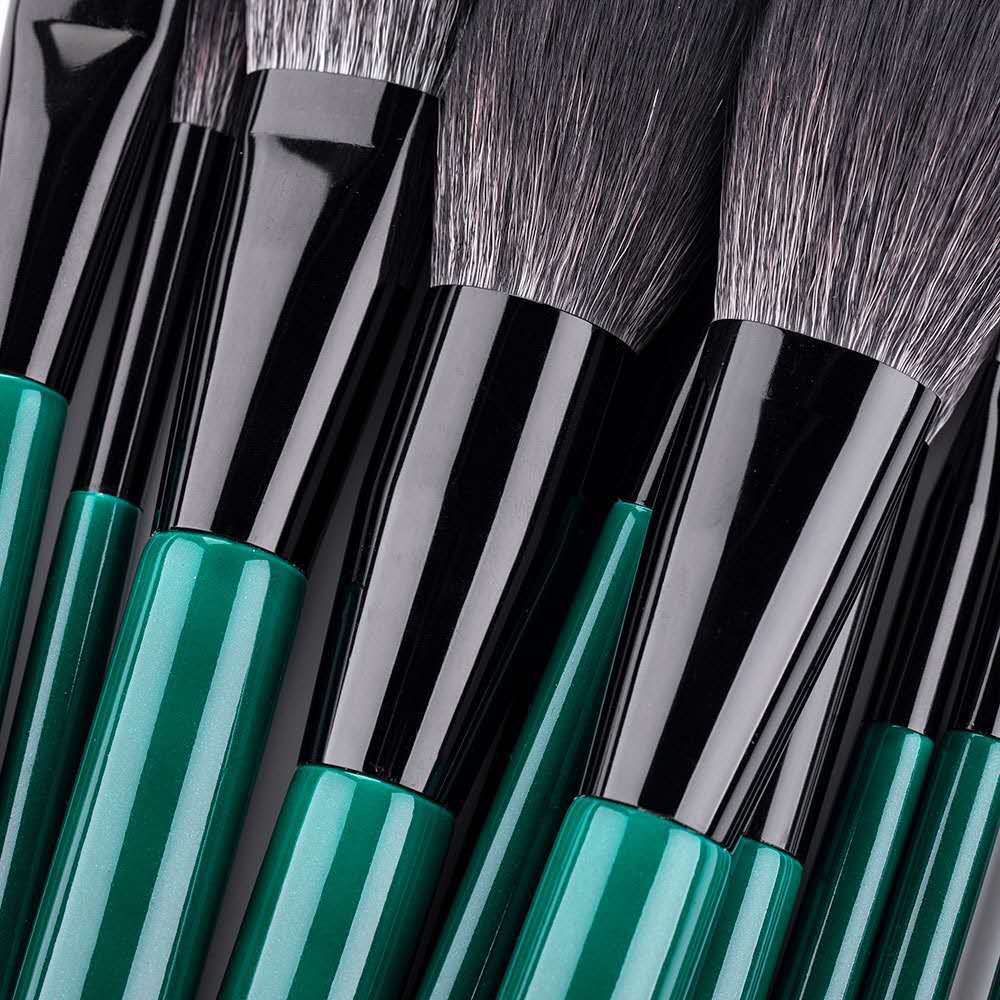 12 Green Makeup Brushes Set