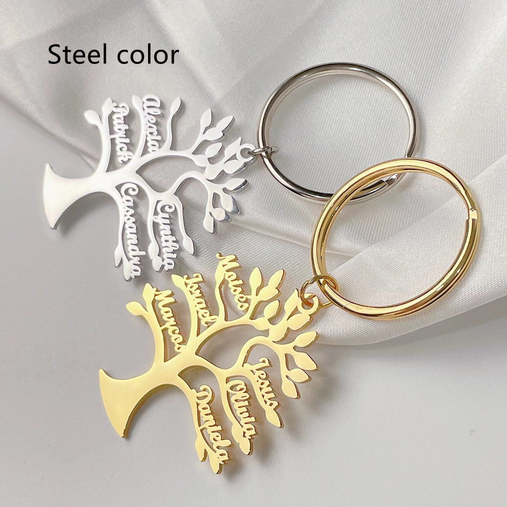 Personalized Tree Of Life Name Stainless Steel Keychain