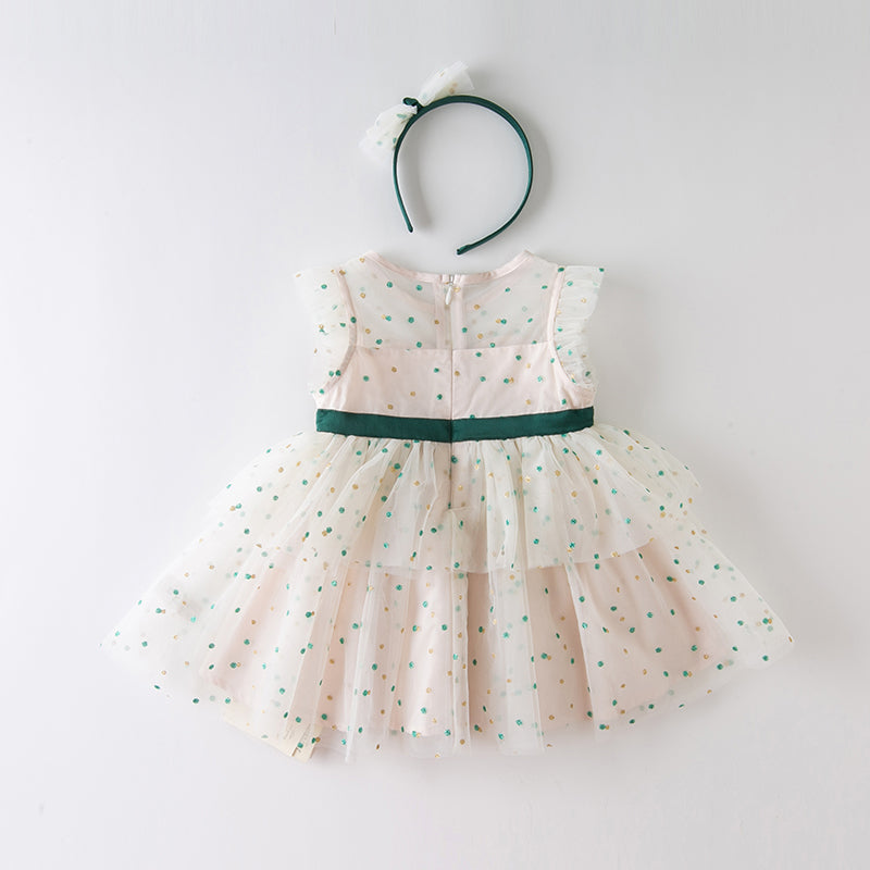 Summer Girl Baby Green Polka Dot Small Veil Skirt With Hair Band