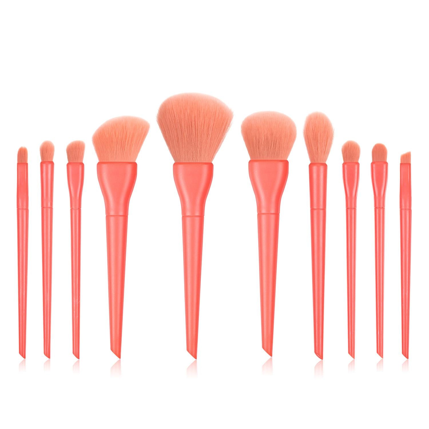 Candy color 10 cosmetic brushes set plastic short rod soft bristles