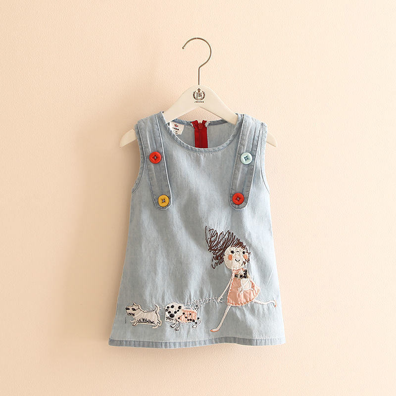 Denim Vest Skirt Girl Embroidered Sleeveless