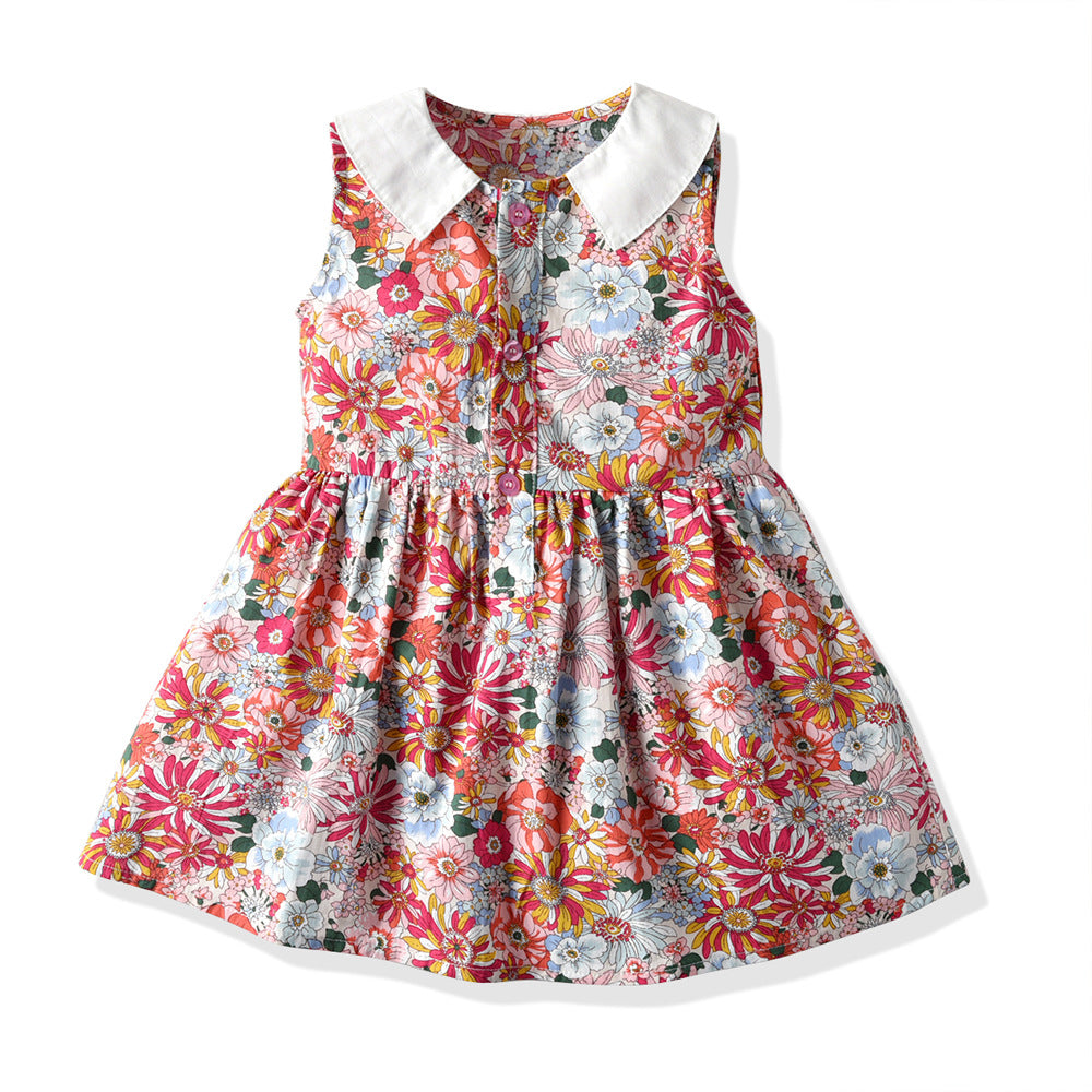 Lapel floral skirt girl dress