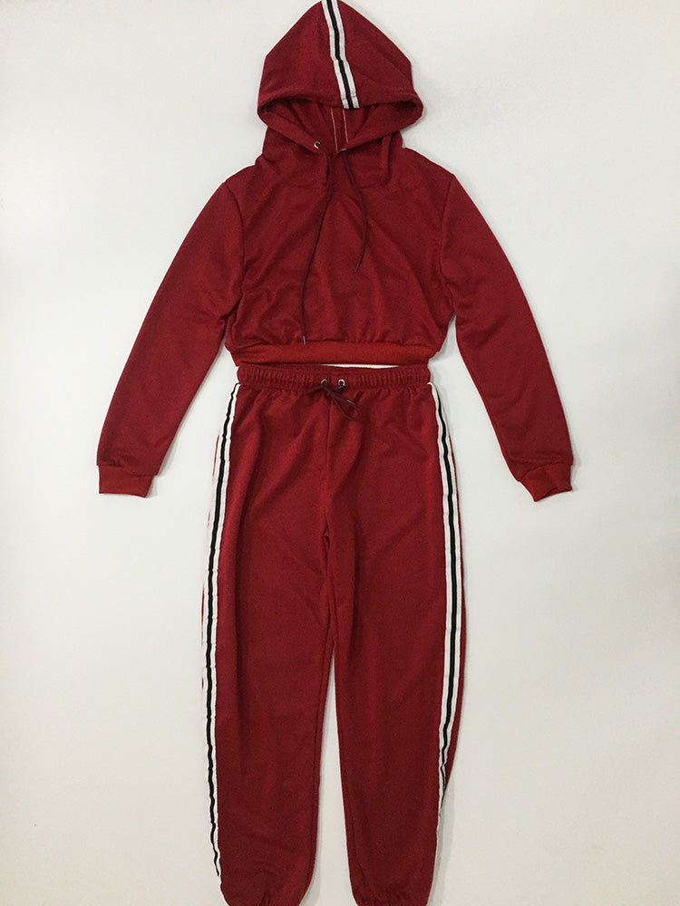 Cotton Sportswear Suit Short Hooded Sweatshirt and Straight Pants Custom Logo Print