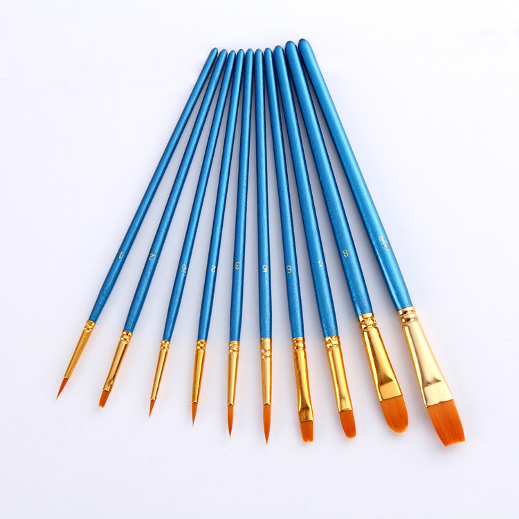 10 Pearlescent Blue Nylon Brushes Gouache And Oil Brush Set