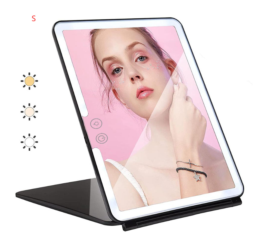 Large Cosmetic Mirror With Light Portable Make-up Rechargeable Folding Makeup