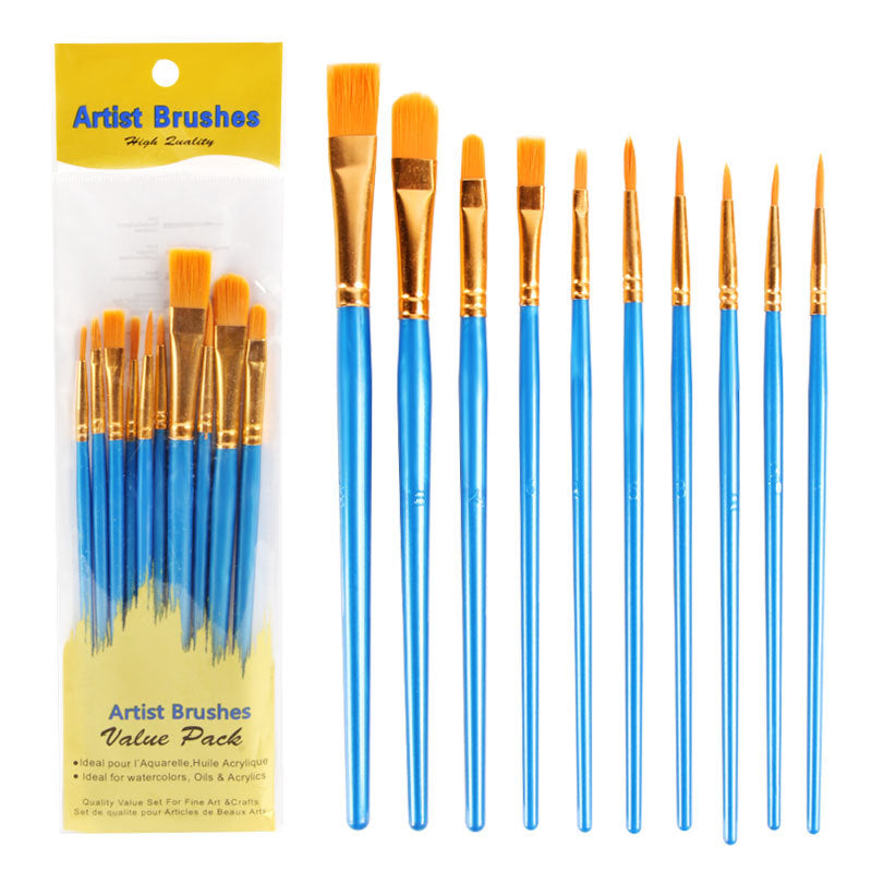 10Oil Paint Brushes Set Plastic