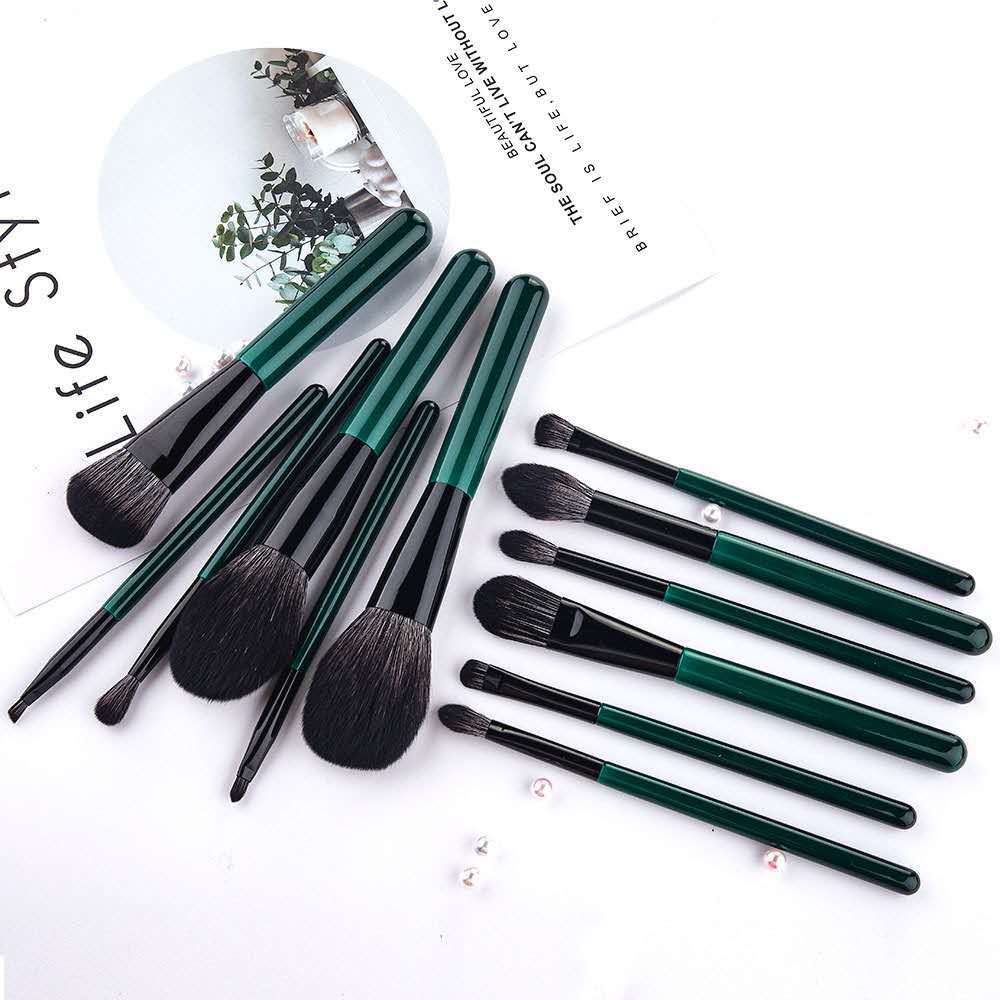 12 Green Makeup Brushes Set