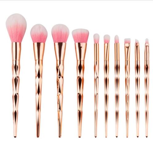 11Pcs Diamond Rose Gold Makeup Brushes Set Mermaid Fishtail Shaped Foundation Powder Cosmetics Brush Rainbow Eyeshadow Brush Kit