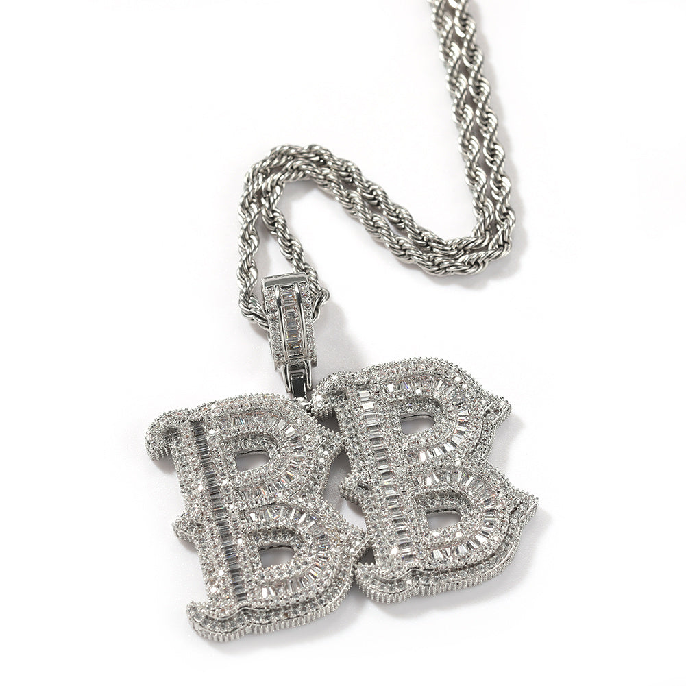 Alphabet Necklace Hip Hop Full Of Diamonds With Spiked Rock Candy Letters