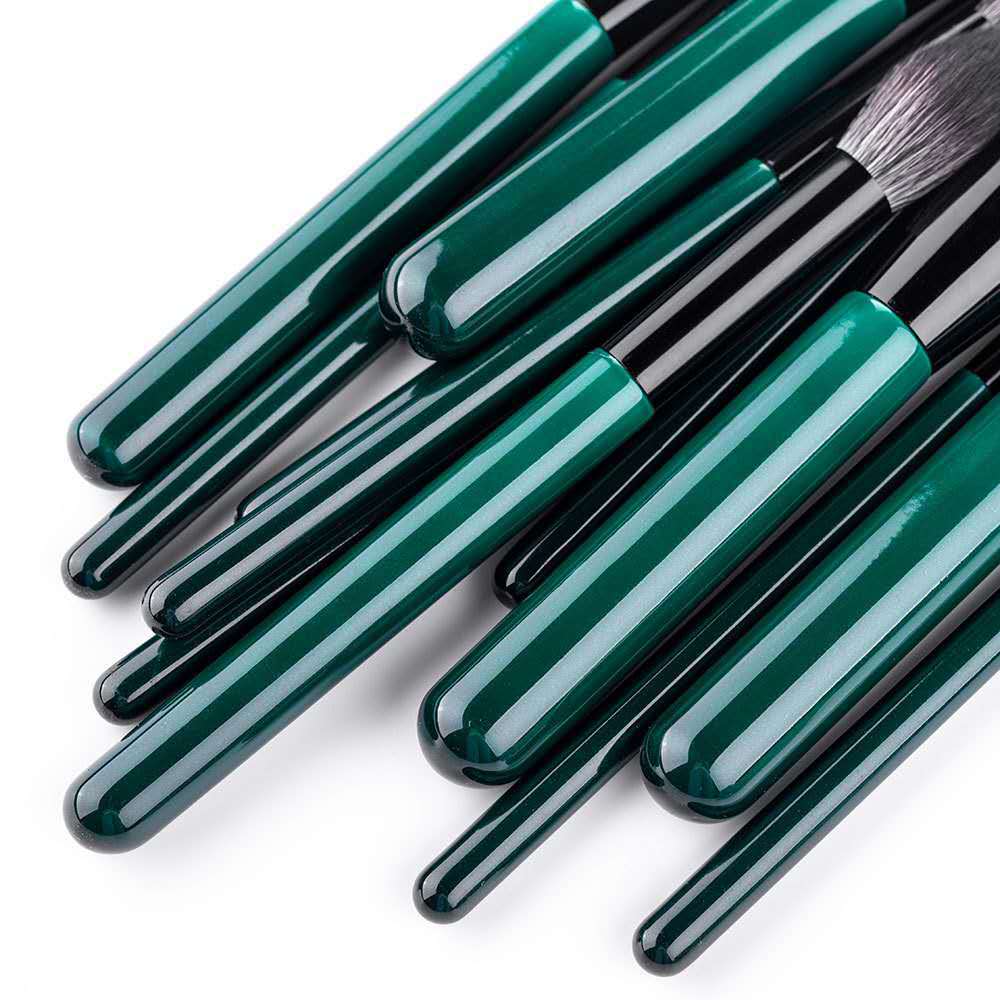 12 Green Makeup Brushes Set