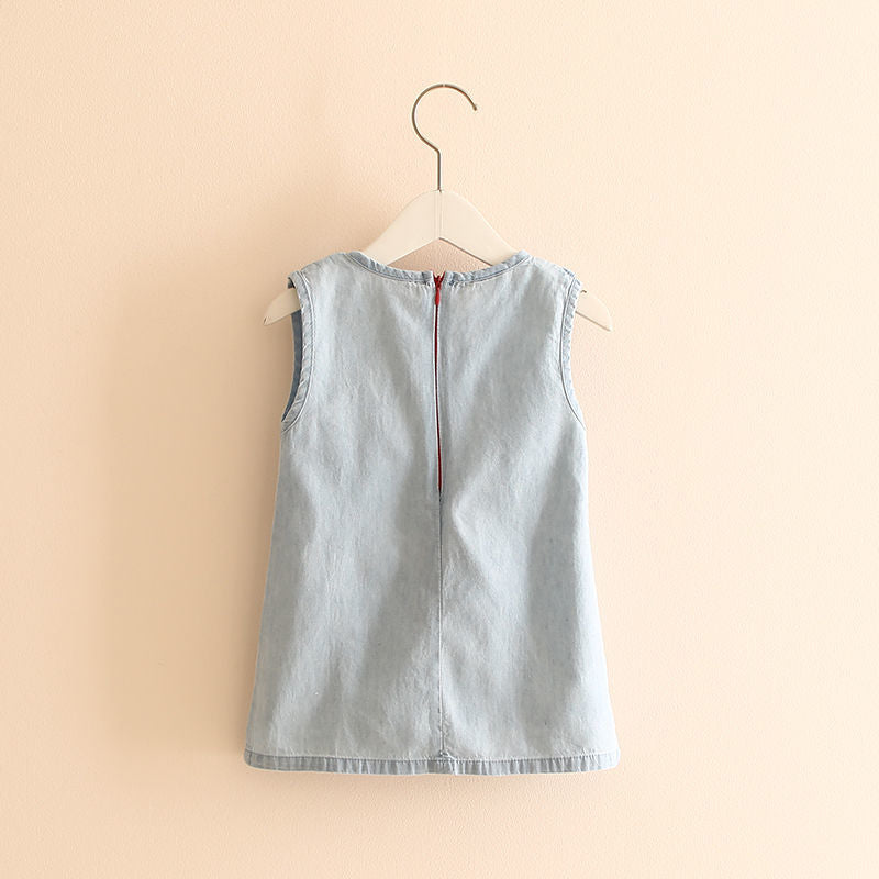 Denim Vest Skirt Girl Embroidered Sleeveless