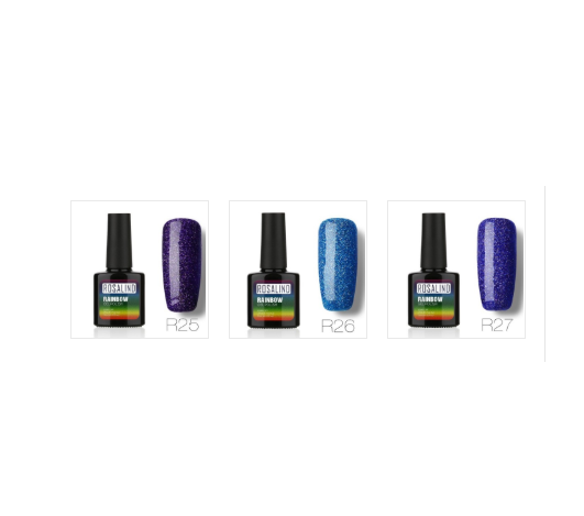 Nail free, long-lasting, non-toxic, nail polish, ROSALIND phototherapy glue, star studded rainbow system.