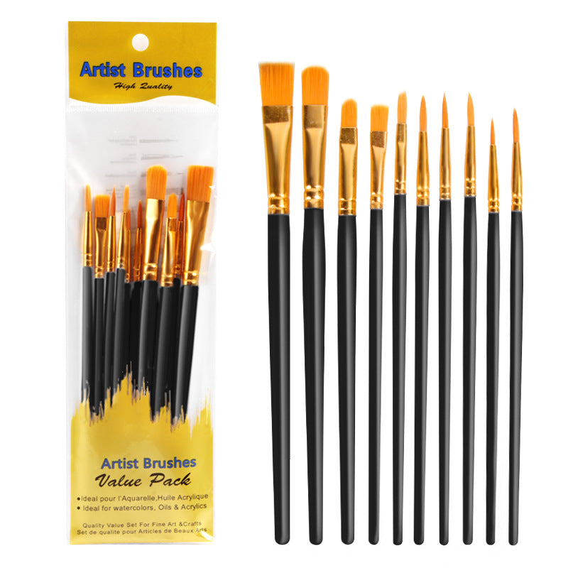 10Oil Paint Brushes Set Plastic