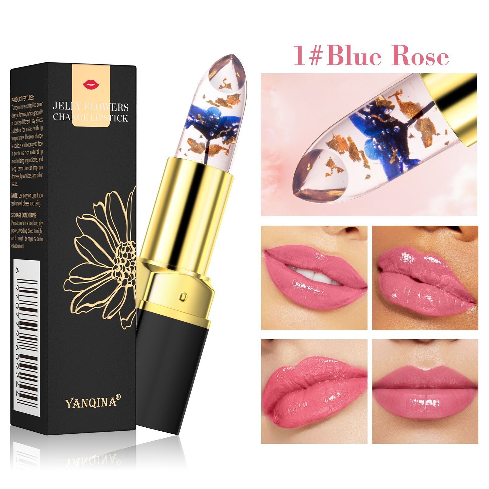 Petal Flower Color Changing No Stain On Cup Temperature Change Lipstick Three-color Jelly Lipstick