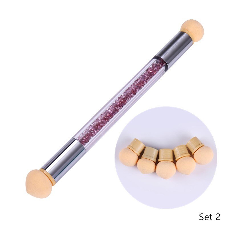 1 Pc Double-ended Gradient Shading Pen Dotting Brush Sponge Head Rhinestone Handle Nail Art Brush Nail Art Painting Tool