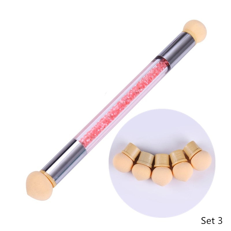 1 Pc Double-ended Gradient Shading Pen Dotting Brush Sponge Head Rhinestone Handle Nail Art Brush Nail Art Painting Tool