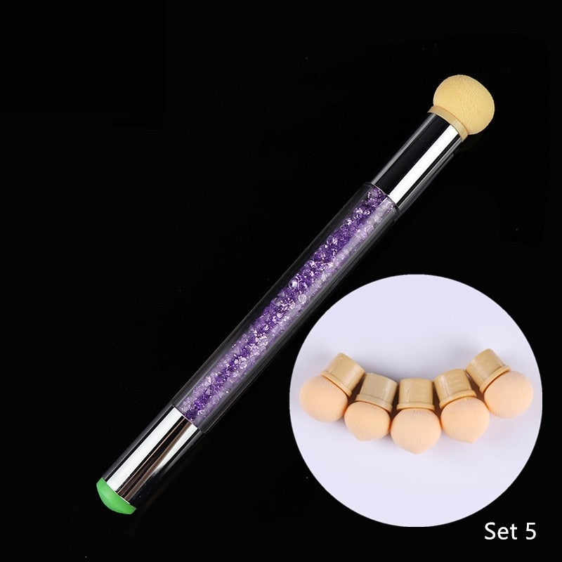 1 Pc Double-ended Gradient Shading Pen Dotting Brush Sponge Head Rhinestone Handle Nail Art Brush Nail Art Painting Tool