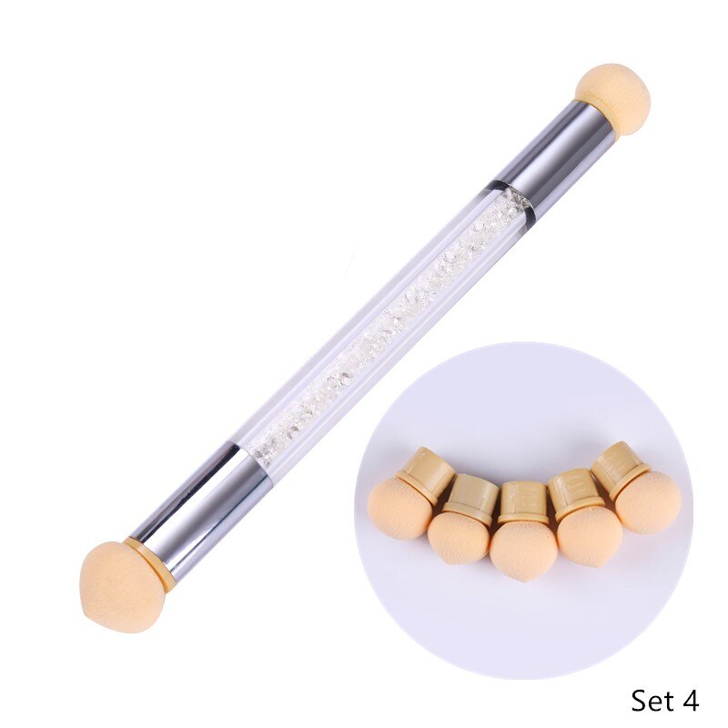 1 Pc Double-ended Gradient Shading Pen Dotting Brush Sponge Head Rhinestone Handle Nail Art Brush Nail Art Painting Tool