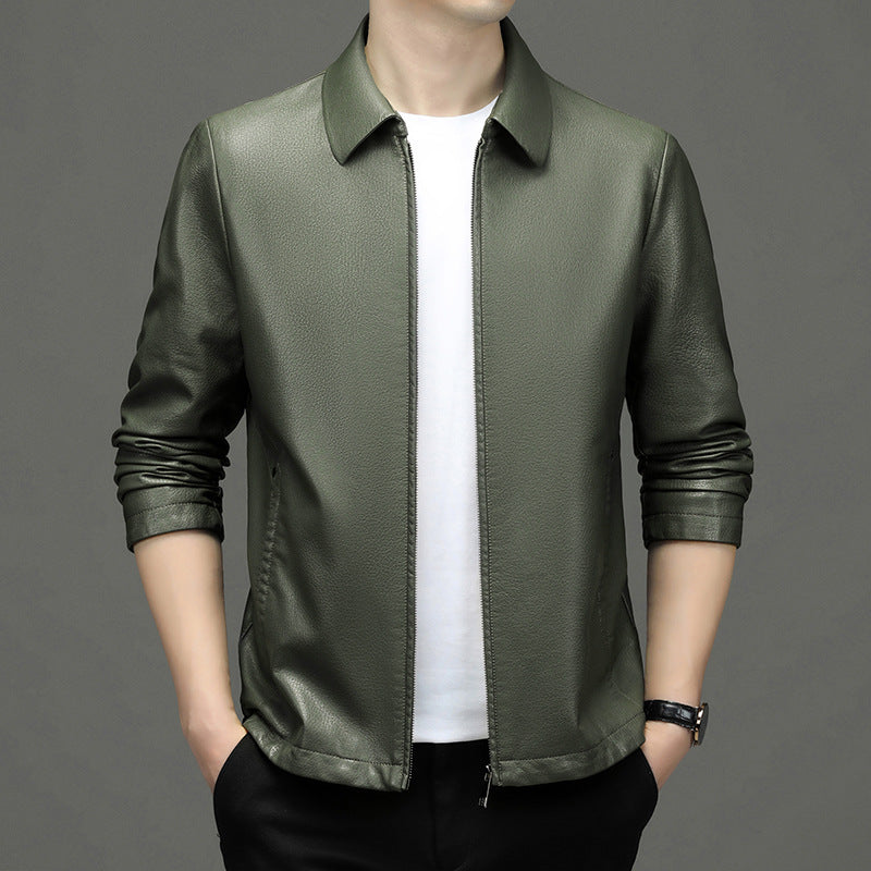 Lapel Ecological Real Leather Cloth Jacket For Men