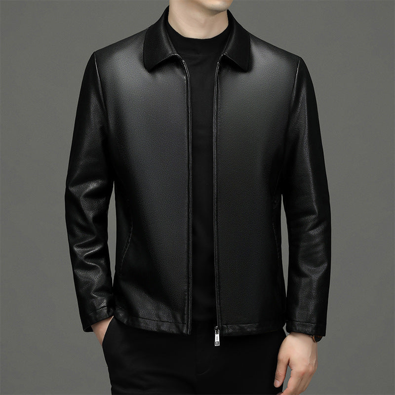 Lapel Ecological Real Leather Cloth Jacket For Men