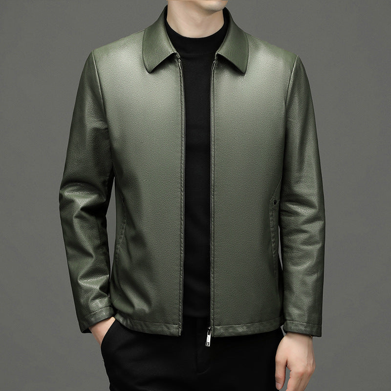 Lapel Ecological Real Leather Cloth Jacket For Men