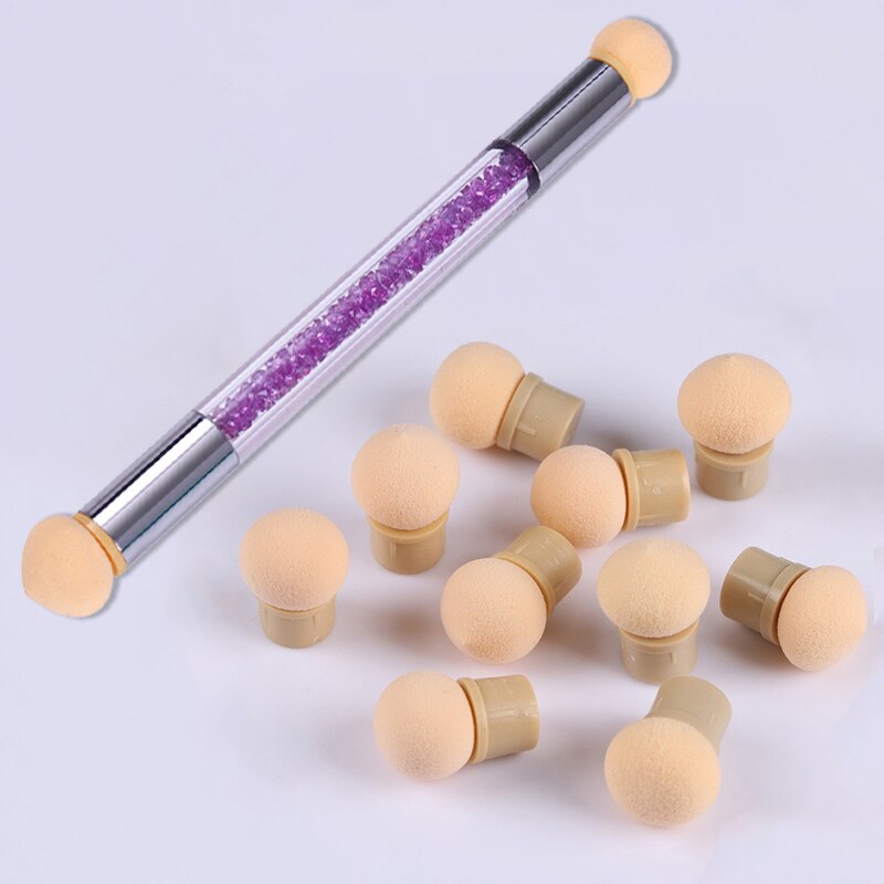 1 Pc Double-ended Gradient Shading Pen Dotting Brush Sponge Head Rhinestone Handle Nail Art Brush Nail Art Painting Tool