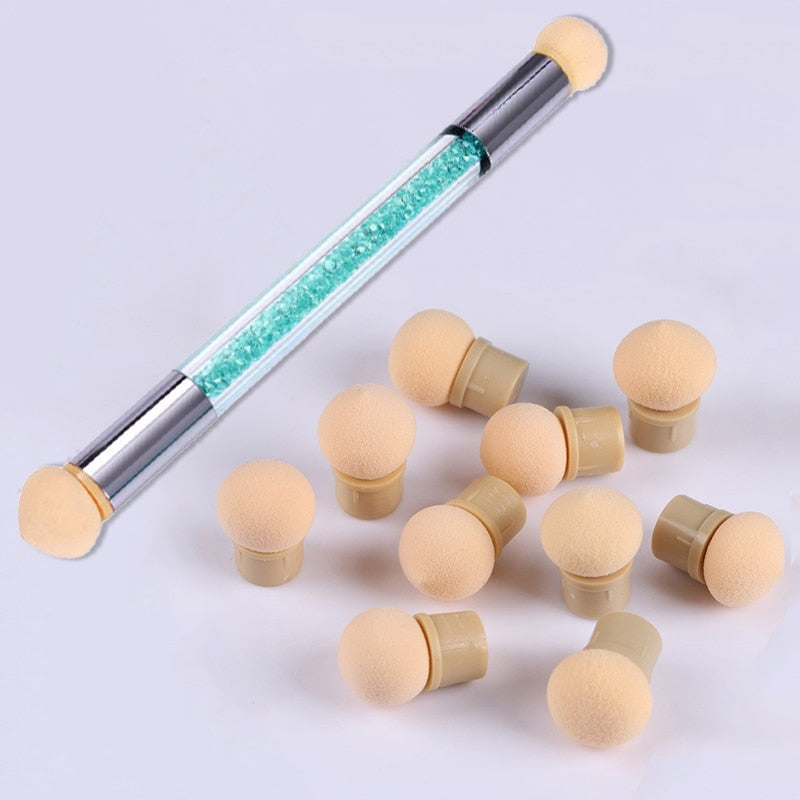 1 Pc Double-ended Gradient Shading Pen Dotting Brush Sponge Head Rhinestone Handle Nail Art Brush Nail Art Painting Tool