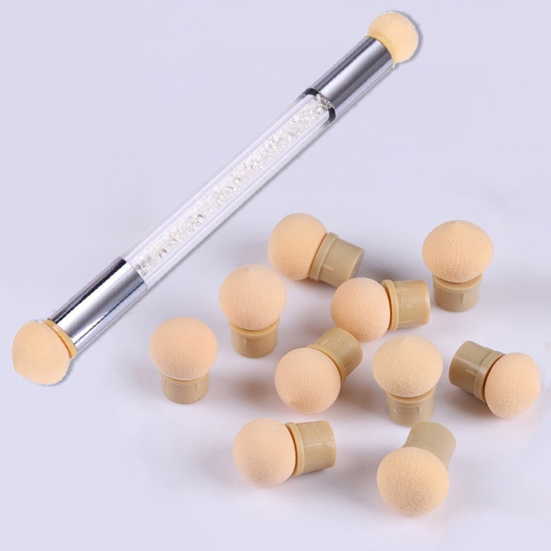 1 Pc Double-ended Gradient Shading Pen Dotting Brush Sponge Head Rhinestone Handle Nail Art Brush Nail Art Painting Tool