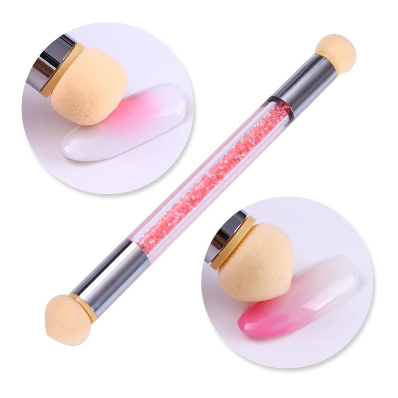 1 Pc Double-ended Gradient Shading Pen Dotting Brush Sponge Head Rhinestone Handle Nail Art Brush Nail Art Painting Tool