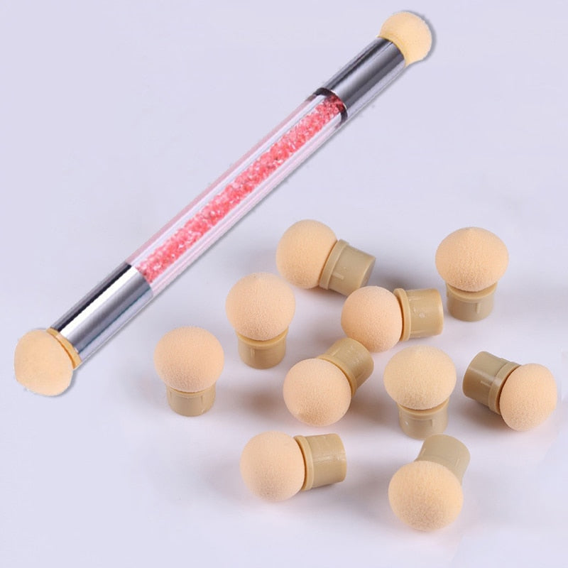 1 Pc Double-ended Gradient Shading Pen Dotting Brush Sponge Head Rhinestone Handle Nail Art Brush Nail Art Painting Tool