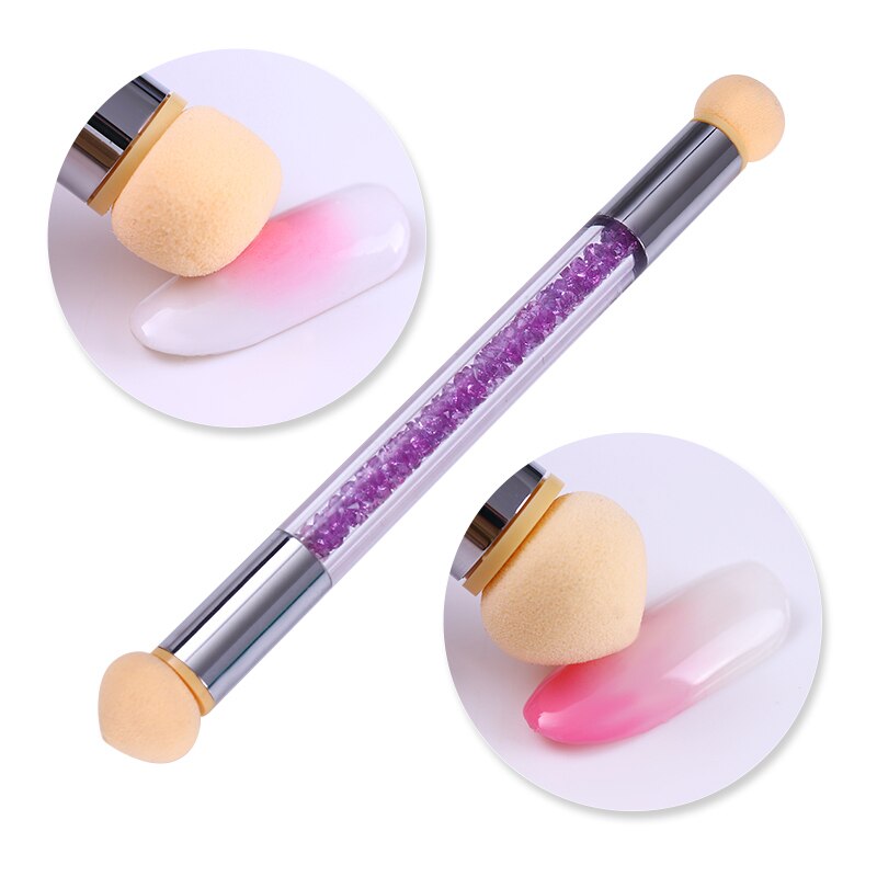 1 Pc Double-ended Gradient Shading Pen Dotting Brush Sponge Head Rhinestone Handle Nail Art Brush Nail Art Painting Tool