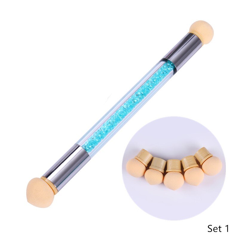 1 Pc Double-ended Gradient Shading Pen Dotting Brush Sponge Head Rhinestone Handle Nail Art Brush Nail Art Painting Tool