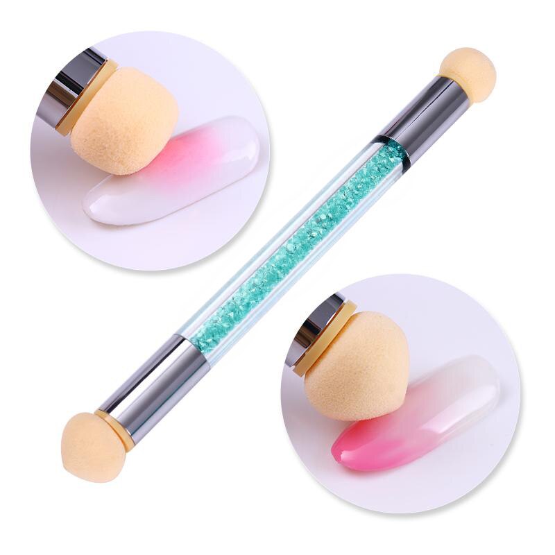 1 Pc Double-ended Gradient Shading Pen Dotting Brush Sponge Head Rhinestone Handle Nail Art Brush Nail Art Painting Tool