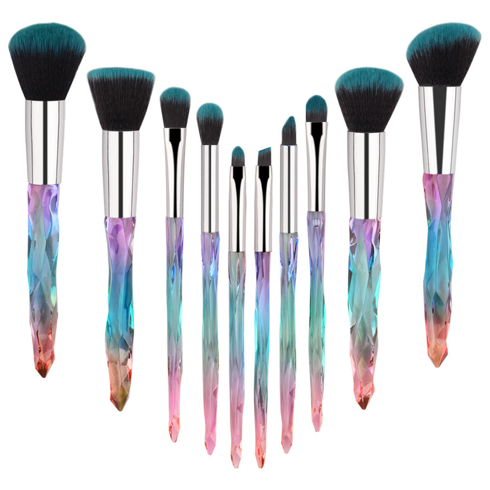 10 Piece Clear Diamond Handle Set Makeup Brushes